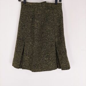 Vintage 1960's Size 6 Waist‎ 24" Army Green 100% New Wool Zipper Pleated Skirt
